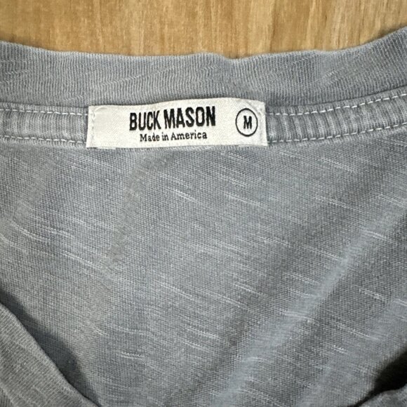 Buck Mason Short Sleeve Tee Men’s Medium Curved Hem Gray V Neck Made In USA - Picture 2 of 5